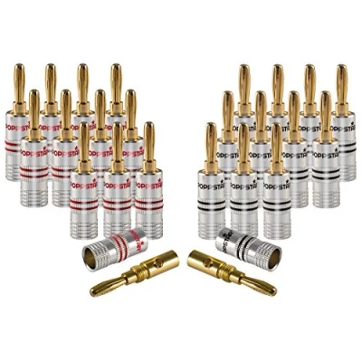 Abbildung von Poppstar 24x High End Bananenstecker (bis 4 mm² verschraubt, verlötet 6 mm², 24k vergoldet, Aluminium Gehäuse, 12x schwarz, rot)