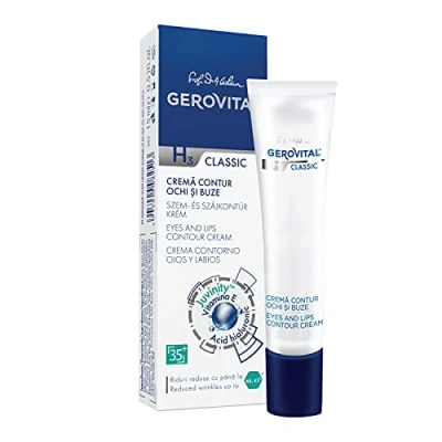 Abbildung von Augen und Lippencreme mit Anti Falten Effekt für Frauen Männer, intensive Feuchtigkeitspflege, Hyaluronsäure Vitamin E, 15 ml, Gerovital H3 Classic