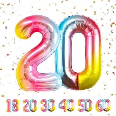Abbildung von 20 Geburtstag Deko zahlen luftballon jahre Folienballon Regenbogen für 20. Geburtstagsdeko Männer Frauen Ballon Zahl zum fliegt mit Helium 20.Geburtstagsparty 40&quot; 101cm