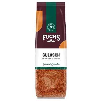Abbildung von Fuchs Gewürze Gulasch Gewürzsalz im recyclebaren Nachfüllbeutel, Salz zum Würzen von Gulasch, Tofu, Ratatouille 65 g