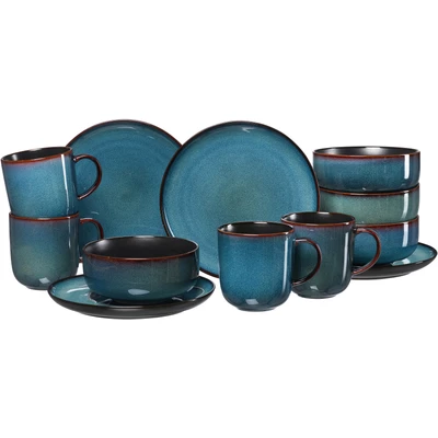 Abbildung von Ritzenhoff &amp; Breker Frühstücks Geschirrset &quot;Bali (Teller, Schale, Kaffeebecher)&quot;, (Set, 12 tlg., 4 Kaffeebecher (400 m), Schalen (600 Teller Flach (Ø 20,5 cm), Reativglasur, jedes Teil ein Unikat, Teile, für Personen
