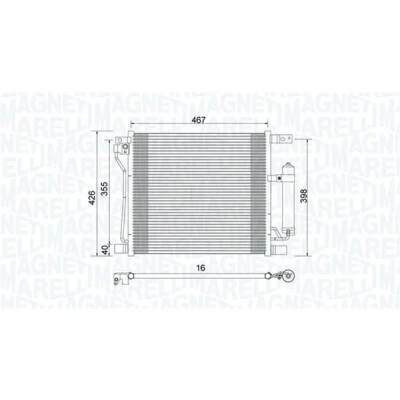 Abbildung von MAGNETI MARELLI 350203992000 Klimakondensator 466x408x16 408mm 466mm 16mm NISSAN: Juke (F15) 1.6 DIG T 4x4, T, NISMO 4x4
