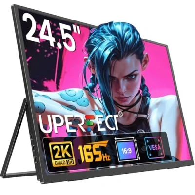 Abbildung von UPERFECT Portable Monitor 24,5 Zoll 2K 165Hz Mobile Display mit 2560x1440 QHD IPS Bildschirm Mini HDMI USB C für PC Laptop Spielekonsole, Metallgehäuse, VESA kompatibel