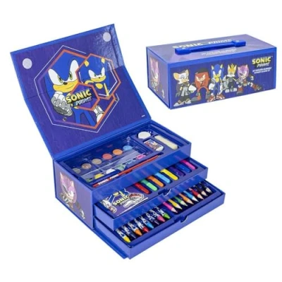 Abbildung von Schreibwaren Set inspiriert von Sonic Prime Blau 26 X 10 13 cm Inklusive Aktentasche mit allem, was Sie zum Ausmalen brauchen Originalprodukt in Spanien entworfen