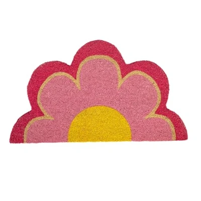 Abbildung von Fisura Original Fußmatte Blume“ aus Kokosnuss mit Rutschfester PVC Rückseite. Fußabtreter in origineller Form. Rosa Fußabtreter. Handbemalt. Maße: 70 cm x 40 cm.