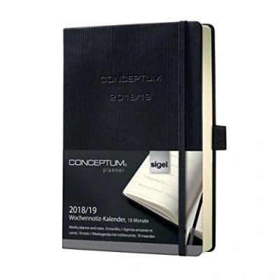 Abbildung von SIGEL C1903 Wochennotiz Kalender 2018/2019, 18 Monate, ca. A5, schwarzes Hardcover, Conceptum weitere Modelle