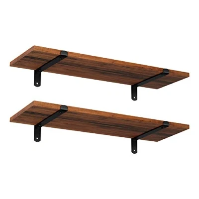 Abbildung von SONGMICS Wandregale, 2 Stück, schwimmend, dekorativ, Retro Stil, maximale Belastung 15 kg/Einheit, 60 x 20 7 cm, MDF, Braun und Schwarz LWS04NB