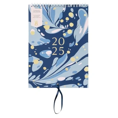 Abbildung von Busy B 2025 Wandkalender für Paare Marineblaues Marmor Slimdesign mit dualen Zeitplänen, monatlichen Steckfächern &amp; Aufklebern Hängekalender Planung, Geburtstage wichtige Termine