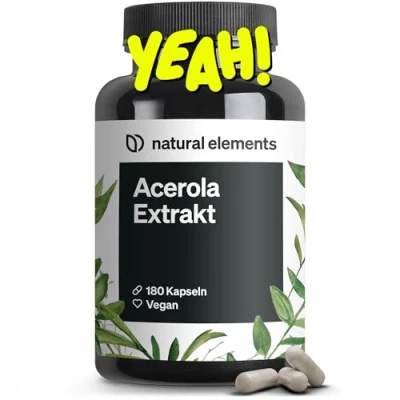 Abbildung von Acerola Extrakt mit Vitamin C hochdosiert, vegan 180 Kapseln für 6 Monate 660mg &amp; 165 mg pro Kapsel ohne unerwünschte Zusätze St