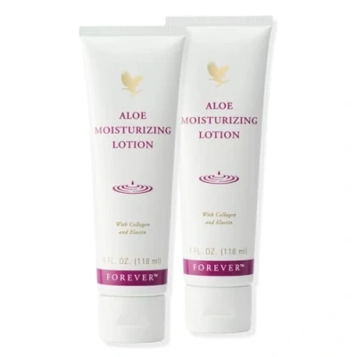 Abbildung von Forever Aloe Moisturizing Lotion, intensive Feuchtigkeitspflege, für Körper und Gesicht, Make Up Unterlage, zieht rückstandsfrei ein, glutenfrei, dermatest zertifiziert, Tube (2 x 118 ml)