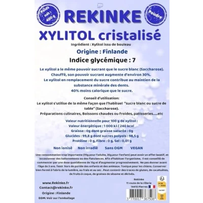 Abbildung von Xylit, 400 g, kalorienarmer natürlicher Süßstoff aus Birkenrinde, Herkunft Finnland, glykämischer Index 7 REKINKE