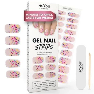 Abbildung von MOYOU LONDON Halbgehärtete UV Gel Strips 20 Stück Nagelfolien Härtend für Maniküre in Salonqualität Funfetti