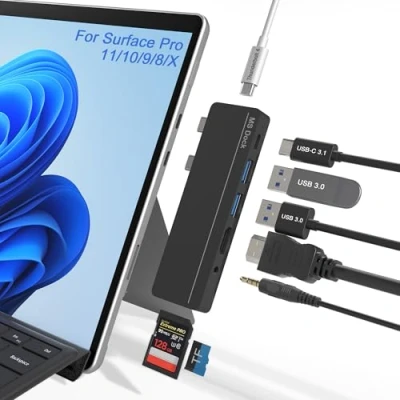 Abbildung von Surface Pro 8/9/10/11/X Docking Station, Hub mit 4K HDMI, 100W USB C Thunerbolt 4, 3.0 (Daten), Audio, 2* A 3.0, TF/SD, Triple Display für