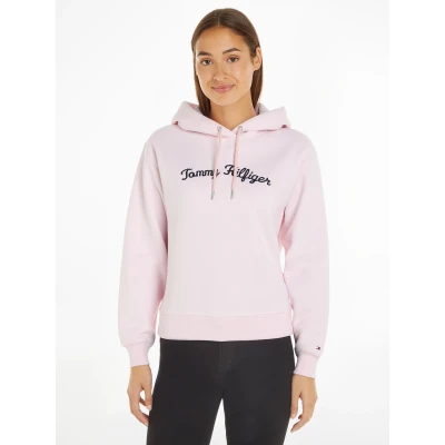 Abbildung von Tommy Hilfiger Script LOGO Embroidery Hoody Kapuzenpullover, Damen, Größe: 3XL, Delicate pink
