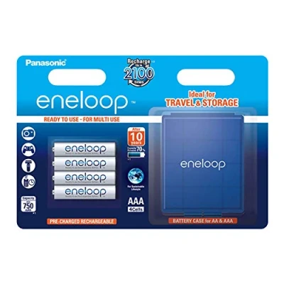Abbildung von Panasonic eneloop, Ready to Use Ni MH Akku, AAA Micro, 4er Pack inkl. Akkubox, min. 750 mAh, 2100 Ladezyklen, starke Leistung und geringe Selbstentladung, wiederaufladbare Akku Batterie