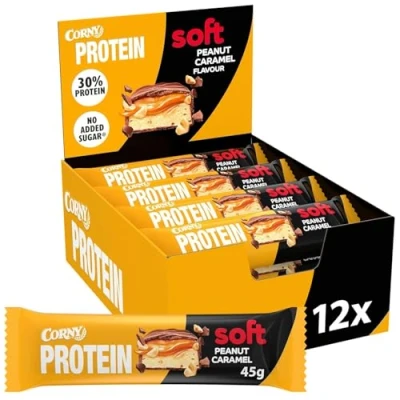 Abbildung von Protein Riegel Corny Soft Peanut Caramel Flavor, 30% Protein, Eiweißriegel ohne Zuckerzusatz, Vorratsbox 12x45g
