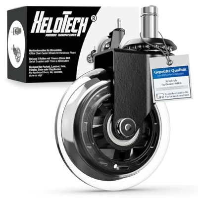 Abbildung von XeloTech Hartboden Rollen für Bürostuhl, 5 Stück, 11mm x 22 mm, Extrem leise Ersatzrollen Nie wieder Bodenschutzmatte Keine Kratzer im Boden mit diesen Premium