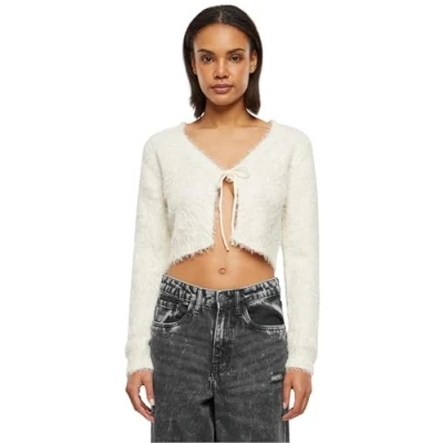 Abbildung von Urban Classics TIED Cropped Strickjacke, Damen, Größe: Large, Whitesand