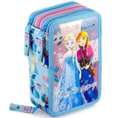 Abbildung von Clondo Federmäppchen Kinder für die Eiskönigin Frozen Fan, 3 Organisierte Fächer, Federtasche Junge Gefüllt, Mädchen Schulmäppchen, 45 Teilen Schule, Mit ELSA und Anna