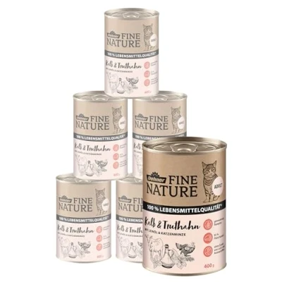 Abbildung von Dehner Fine Nature Katzenfutter, Nassfutter getreidefrei, für ausgewachsene Katzen, Kalb / Truthahn, 6 x 400 g Dose (2.4 kg)