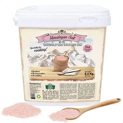 Abbildung von Nortembio Rosa Himalaya Salz 6,4 Kg. Extra Feinkorn (0,5 1 mm). 100% Natürliches Salz. Reich an Mineralien. Gesundes Kochen. Unraffiniert. Ohne Konservierungsstoffe. Aus Punjab Pakistan.