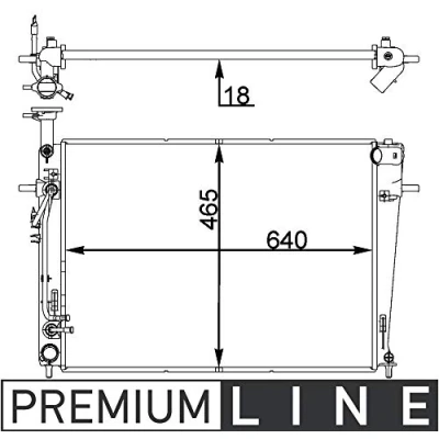Abbildung von MAHLE ORIGINAL CR 1402 000P Kühler, Motorkühlung 640mm 465mm 19mm Schaltgetriebe Kühlrippen gelötet HYUNDAI: Tucson, KIA: Sportage II