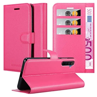 Abbildung von Cadorabo Hülle kompatibel mit Realme 6 PRO Handyhülle aus Premium Kunst Leder Flip Klappbare Stoßfeste Magnetische [Standfunktion] [Kartenfächern] Cover für Tasche in Pink