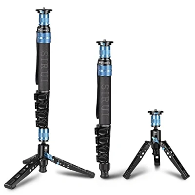 Abbildung von SIRUI P 325FS Carbon Fiber Kamera Wanderstock Einbeinstativ Monopod mit Standfuß, 140cm leichte,Teleskop/Foto/Video Einbeinstativ, 3 Innovative Quick Release Design, 5 Sektionen, Max 10kg Belastung