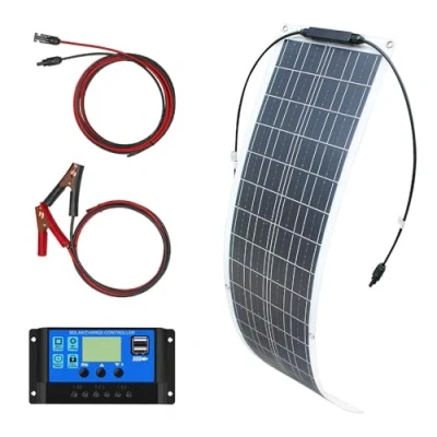 Abbildung von 50W Watt 12V Flexibles Solarmodul Kit Monokristallines Solarpanel Wasserdichtes Solarladegerät mit 10A Solarladeregler, geeignet für Wohnmobile, Boote, Häuser und unebene Oberflächen (50 set)
