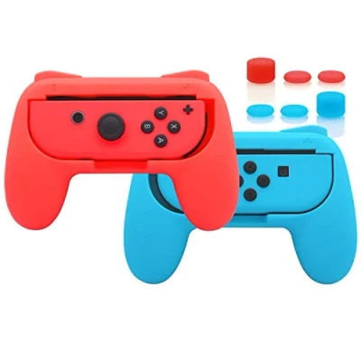 Abbildung von Griffe Zubehör für Joy Con Controller Halterung Switch &amp; OLED mit Joystick Kappen, Gummierte Comfort Grip JoyCon 3 Paar Daumengriffen Blau Rot