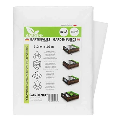 Abbildung von GARDENIX Frostschutz Pflanzen Wachstumsvlies Gartenvlies Hochbeet 3.2m x 10m für Abdeckung, Vlies, Folie Frühbeet 17g/m², Abdeckvlies, Winterschutzvlies, Windschutz, Lochfolie