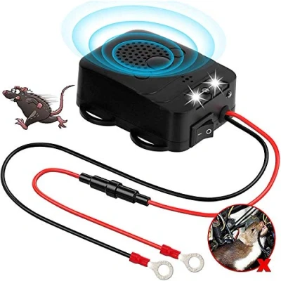 Abbildung von LiangMai Marderschreck Auto Marderfrei Auto/KFZ, Ultraschall Frequenz 12kHz 25kHz，Anschluss an 12V Autobatterie, Marderschutz Marderabwehr Tiervertreiber Tierschreck mit 3 LEDs Blitzlicht