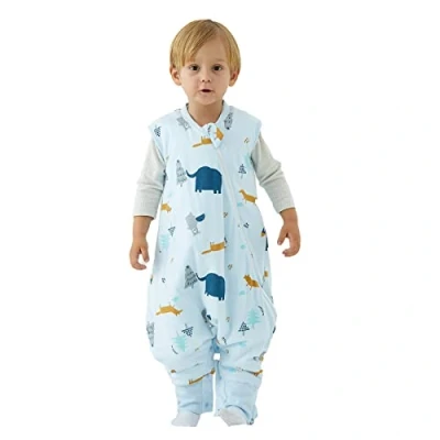 Abbildung von Duomiaomiao Baby Schlafsack mit füßen, Winter füßen,100% Baumwolle Baby, Jungen 2.5 tog Schlafsack, Cartoon Laub,Atmungsaktiv (75cm Grüne Blätter)
