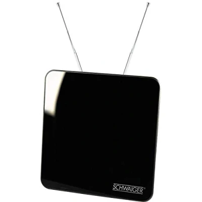 Abbildung von Schwaiger ZA8970011 DVB T Zimmerantenne Innenantenne, T/DVB T2/DAB+, mit Verstärker, IEC Buchse, Standfüße, schwarz