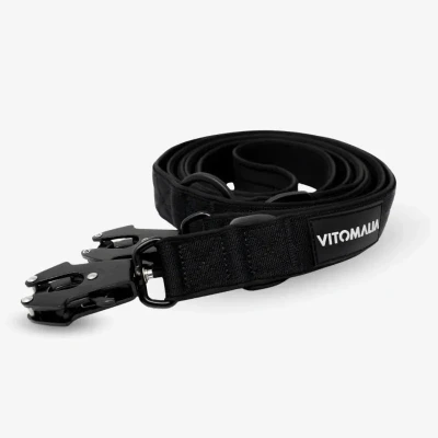 Abbildung von VITOMALIA® K9 2,2m verstellbare Hundeleine für Hund, dreifach verstellbar Leine, mit Neopren Innenfütterung und robustem Froschkarabiner große Hunde (Schwarz, 3cm/Breit Lang)