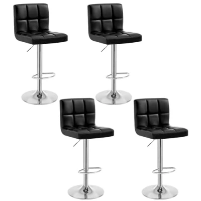 Abbildung von WOLTU 4er Set Barhocker Bistrostuhl Trensenstuhl Barstuhl mit Rücklehne, stufenlose Höhenverstellung und Drehbar, verchromter Stahl, Kunstleder Schwarz 9107 4