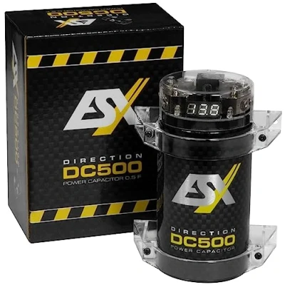 Abbildung von ESX DC500 0.5 Farad Puffer Kondensator mit integriertem Verteilerblock Audio Adapter