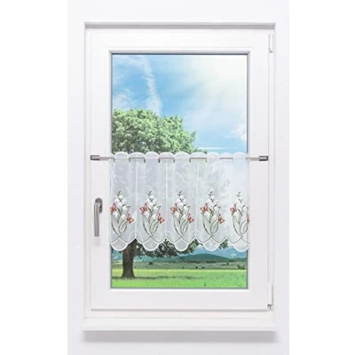 Abbildung von Plauener Spitze Scheibengardine Maiglöckchen (Bx H) 114.10cm * 40cm Grün/grün rot