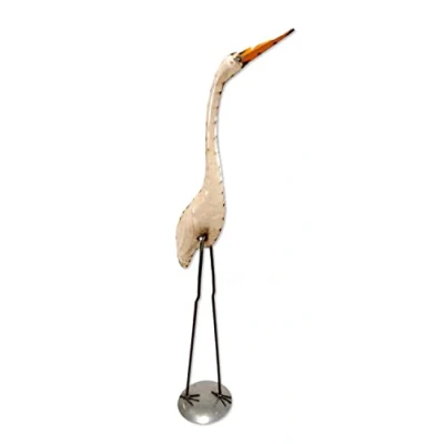 Abbildung von Metall Dekofigur Reiher 40 x 108cm Creme Garten Figur Deko Vogel Skulptur Tierfigur Vogelschreck