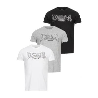 Abbildung von Lonsdale Normale Passform Dreierpack Beanley Tshirt print, Herren, Größe: Large, Black white marl grey