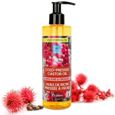Abbildung von 100% Reines Rizinusöl 200ml Haar &amp; Wimpernwachstum Nägel Bartpflege Vegan Anti Haarausfall Reduziert Narben Dehnungsstreifen