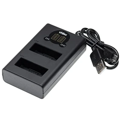 Abbildung von vhbw Dual USB Ladegerät kompatibel mit Olympus BLS 5, 50, PS BLS5 Kamera Camcorder Action Cam Akku Ladeschale, LED Ladekontrollanzeige