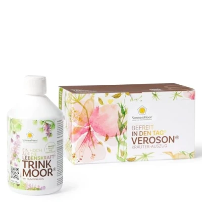 Abbildung von SonnenMoor Bauchgefühl Kur bestehend aus 500 ml Trinkmoor und 800 Veroson + Gratis Kräutertee 50g als Geschenk zur