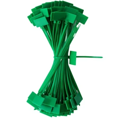 Abbildung von QIMEI SHOP Kabelbinder Tags Grün 150mm x 3mm Kabelbeschriftung Set Zugfestigkeit 10 kg Verstellbare UV Beständig für Kabelmanagement Gartenarbeit 100 Stück