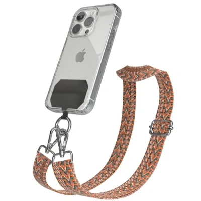 Abbildung von EAZY CASE Handykette Universal zum Umhängen kompatibel mit jedem Handy Kette Hülle kombinierbar Handykordel Karabiner für Handyhülle Handyband Bunt Boho Kordel Grün Beige