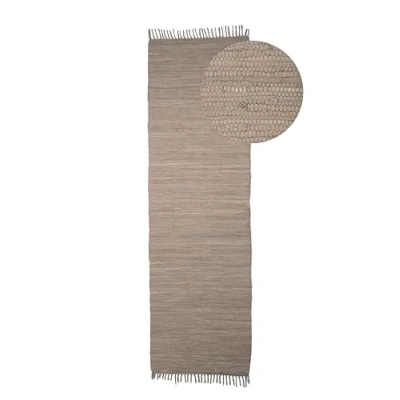 Abbildung von carpetfine Flickenteppich Kelim Chindi Uni Läufer Taupe 60x180 cm, handgewebt Fleckerlteppich aus Baumwolle für Wohnzimmermit Fransen