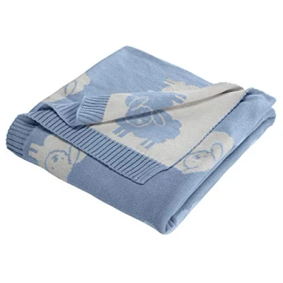 Abbildung von Bio Babydecke 100% Baumwolle (kbA) GOTS zertifiziert, Schäfchen Blau, 80 x 100 cm