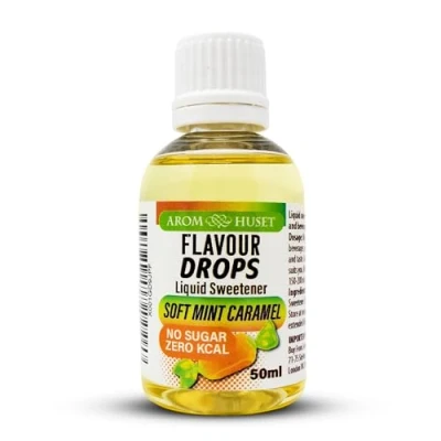Abbildung von Flavour Drops Minze Karamellbonbon zuckerfrei 50 ml Geschmackstropfen ohne Kalorien Flüssigaroma Geschmacksverbesserung Aromatropfen zum Kochen, Backen &amp; Mixen laktosefrei glutenfrei