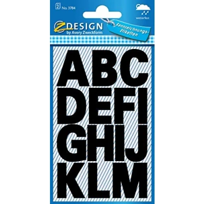 Abbildung von AVERY Zweckform 3784 Buchstaben Aufkleber 30 Stück (Sticker von A Z, Schriftgröße 25 mm, wetterfeste Folie, selbstklebend, permanent, Alphabet, zum Dekorieren, Gästebuch, Fotoalbum), schwarz