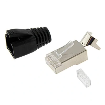 Abbildung von 10x Netzwerkstecker Schwarz CAT 7 6A RJ45 LAN Netzwerk Crimp Stecker Knickschutz
